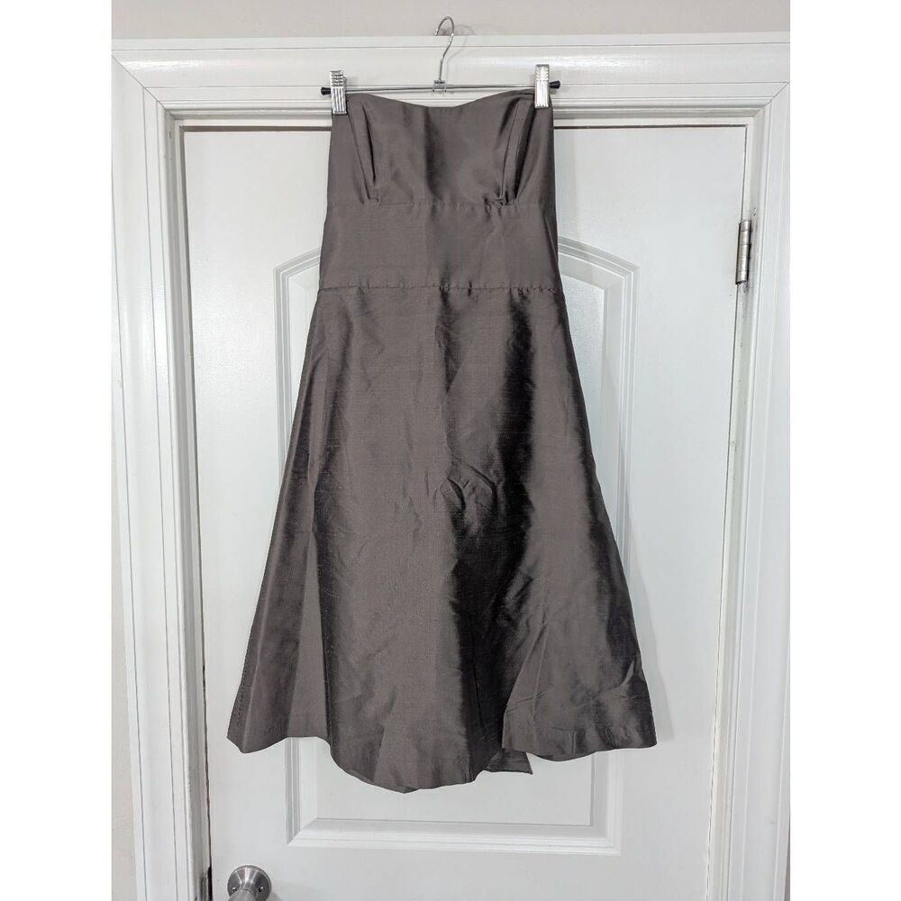 Jenny Yoo Strapless Silk Dress women's‎ size 8 pewter fit and flare tie back